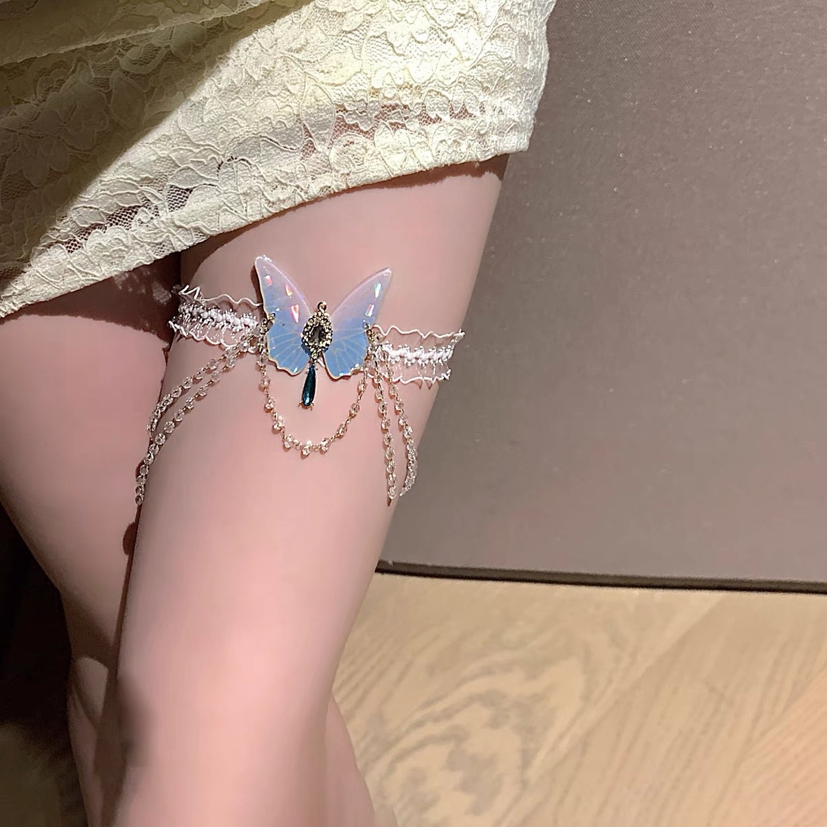 Body Jewelry For You - Modieuze vlinderpatroon elastische kant beenketting lief